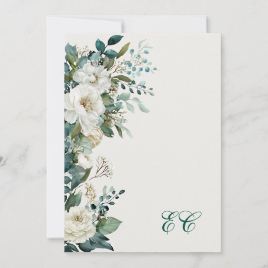 Invitation Ivory Forest Teal Script Floral Wedding (Dos)