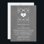 Invitation Ivory Geeky Lunettes Chalkboard Mariage Inviter<br><div class="desc">Chic et branché Faire-part de mariage de tableau de bord des lunettes Geeky avec un coeur mignon flanqué de deux paires de lunettes nerveuses, une paire de mâle et une paire de ceintures représentant le marié et la mariée, sur un tableau de bord look arrière - plan. Cette invitation décalée...</div>
