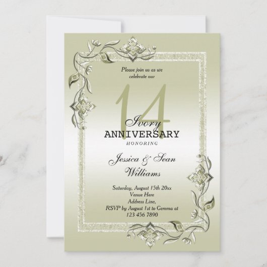 Invitation Ivory Gem & Parties scintillant 14e anniversaire d (Devant)