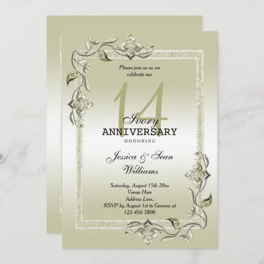 Invitation Ivory Gem & Parties scintillant 14e anniversaire d (Devant / Derrière)