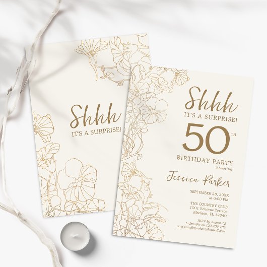 Invitation Ivory Gold Botanical Surprise 50e anniversaire