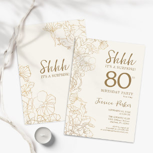 Invitation Ivory Gold Botanical Surprise 80e anniversaire