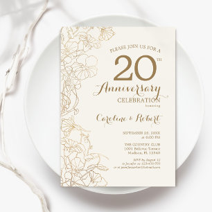 Invitation Ivory Gold Floral 20e Anniversaire