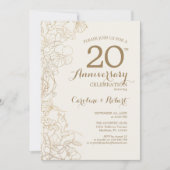 Invitation Ivory Gold Floral 20e Anniversaire (Devant)