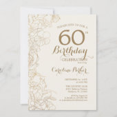Invitation Ivory Gold Floral 60e fête d'anniversaire (Devant)