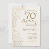 Invitation Ivory Gold Floral 70e fête d'anniversaire (Devant)