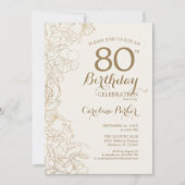 Invitation Ivory Gold Floral 80e fête d'anniversaire (Devant)