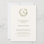 Invitation Ivory greenery bow monogrammed Bridal Shower (Devant)