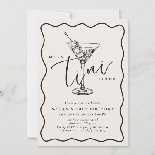 Invitation Ivory Hand Drawn A Tini Bit Older 30’s Birthday (Devant)