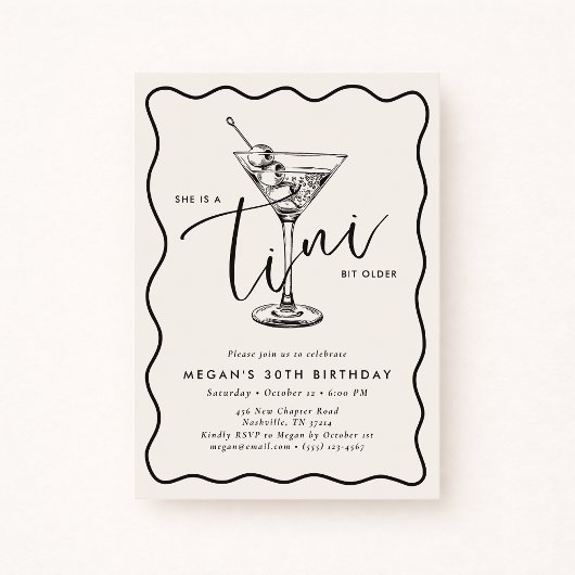 Invitation Ivory Hand Drawn A Tini Bit Older 30’s Birthday 
