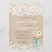 Invitation Ivory Lace Burlap Mason Jar Fête des mariées flora (Devant / Derrière)