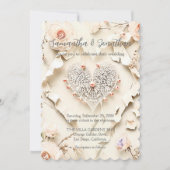 Invitation Ivory Lace Heart Floral Romantic Spring Wedding (Devant)