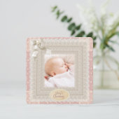 Invitation Ivory Lace Pink Pearl Girls Pink Photo Christening (Debout devant)