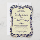 Invitation Ivory Lace Royal Navy Bleu Moderne Mariage officie (Devant)