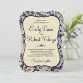 Invitation Ivory Lace Royal Navy Bleu Moderne Mariage officie (Debout devant)