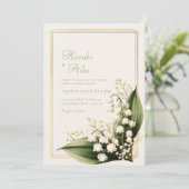 Invitation Ivory Lily Valley Botanical Gold Frame Wedding (Debout devant)