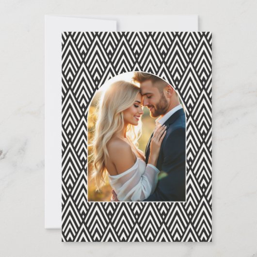 Invitation Ivory Linen & Jet Black Art Deco Wedding Photo (Dos)