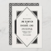 Invitation Ivory Linen & Jet Black Art Deco Wedding Photo (Devant / Derrière)