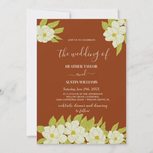 Invitation Ivory Magnolia Fleur Mariage rouille (Devant)