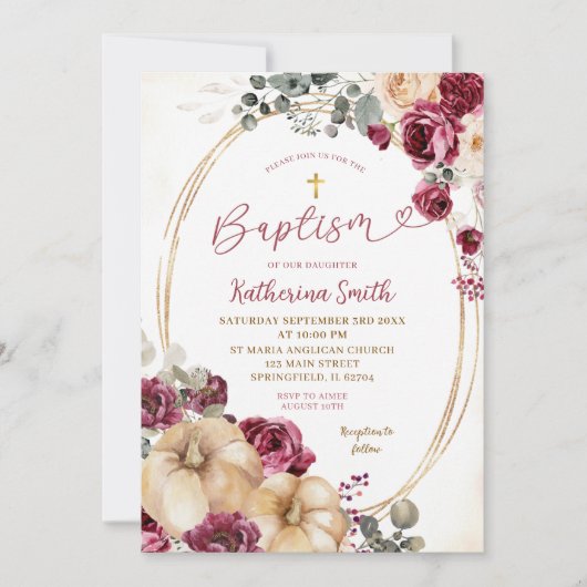 Invitation Ivory Marsala Citrouille Baptême (Devant)