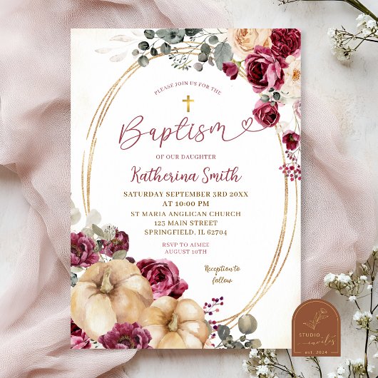 Invitation Ivory Marsala Citrouille Baptême