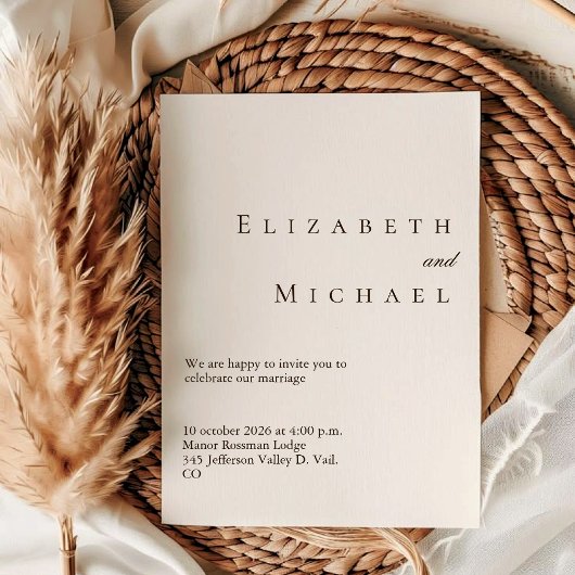 Invitation Ivory Minimalist Boho Elegant Script Wedding w/ QR