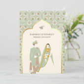 Invitation Ivory Mint Green Motif Anand Karaj Sikh Mariage (Debout devant)