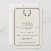 Invitation Ivory Monogram Laurel Wreath Graduation (Devant)