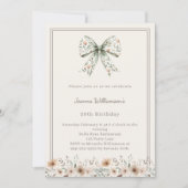 Invitation Ivory muted green bow florals birthday (Devant)