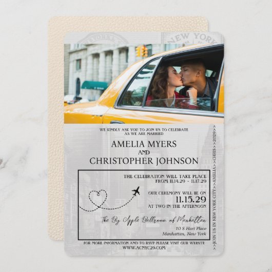 Invitation Ivory New York City Passport Mariage (Devant / Derrière)
