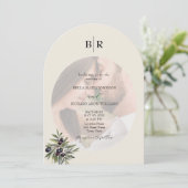 Invitation Ivory Olive Arched Photo Monogram Wedding (Debout devant)