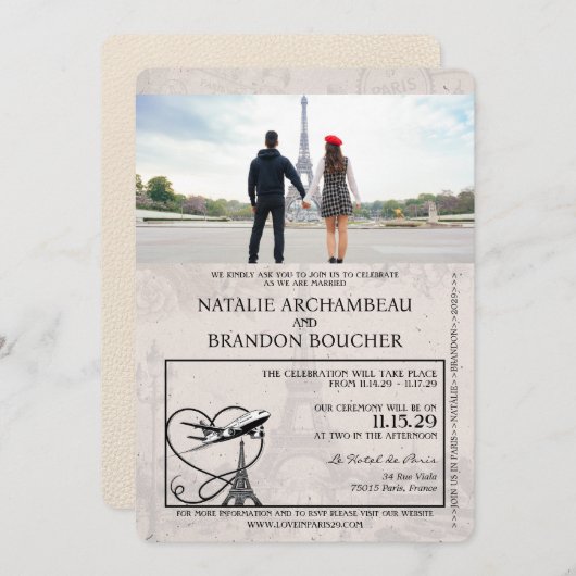 Invitation Ivory Paris Passport Mariage (Devant / Derrière)