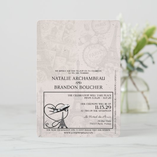 Invitation Ivory Paris Passport Mariage (Debout devant)