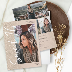 Invitation Ivory parties scintillant ombre script 4 photos Sw