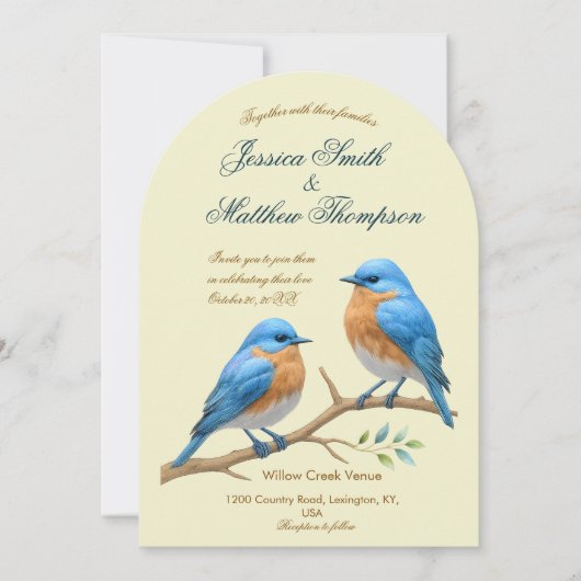 Invitation Ivory Pastel Lovebirds Romantique Bluebirds Mariag (Devant)