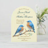 Invitation Ivory Pastel Lovebirds Romantique Bluebirds Mariag (Debout devant)