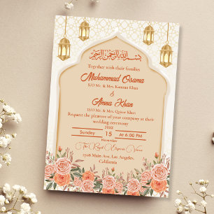 Invitation Ivory Peach Floral musulman Mariage