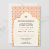 Invitation Ivory Peach Motif Anand Karaj Sikh Mariage (Dos)