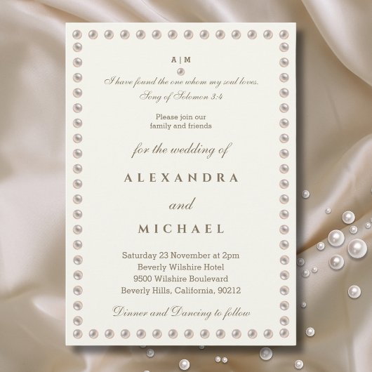 Invitation Ivory Pearl Bible Verse Christian Wedding