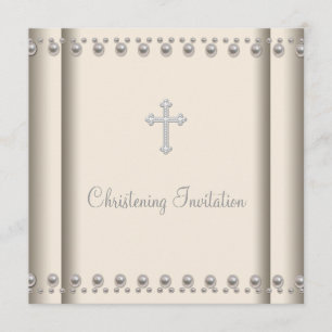 Invitation Ivory Pearl Cross Baby Boy Girl Christening
