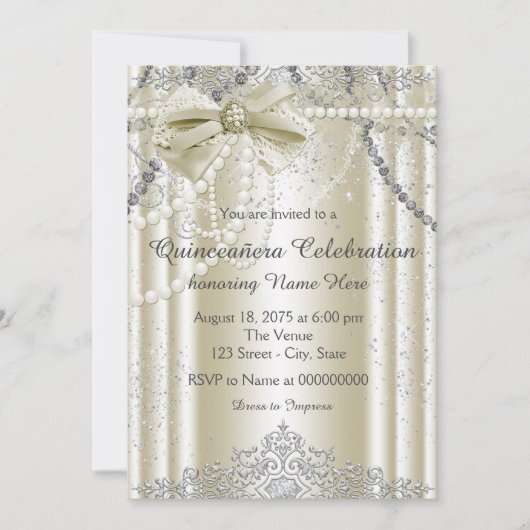 Invitation Ivory Pearl Quinceanera (Devant)