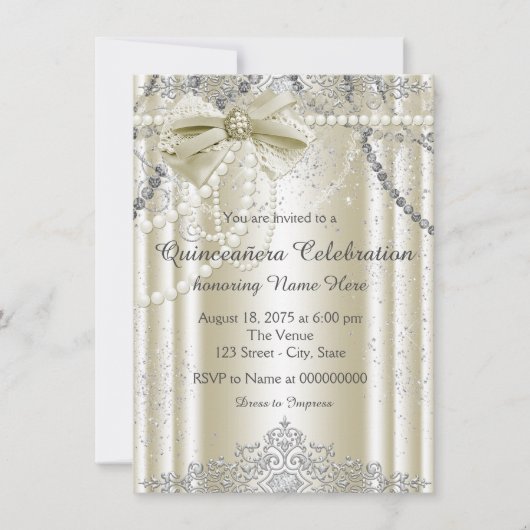 Invitation Ivory Pearl Quinceanera (Devant)
