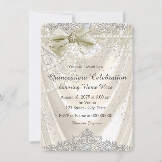 Invitation Ivory Pearl Satin Quinceanera (Devant)
