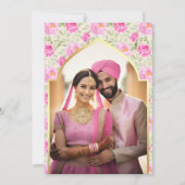 Invitation Ivory Pink Floral Photo Anand Karaj Sikh Mariage (Dos)