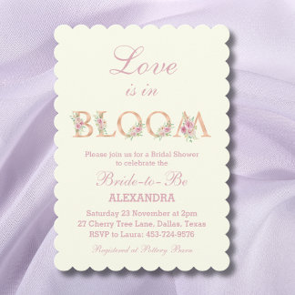 Invitation Ivory Pink Roses Love is in Bloom Bridal Shower