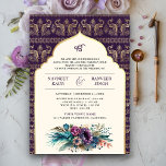 Invitation Ivory Purple Peacock Anand Karaj Sikh Mariage<br><div class="desc">Éblouissez vos invités avec cette invitation traditionnelle de mariage sikh avec un élégant arrière - plan motif paon et de belles fleurs d'aquarelle avec typographie moderne. Ajoutez simplement les détails de votre événement sur ce modèle facile à utiliser pour en faire une invitation unique.</div>