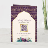Invitation Ivory Purple Peacock Motif Floral Indien Mariage (Dos)