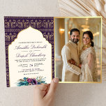 Invitation Ivory Purple Peacock Motif Floral Indien Mariage<br><div class="desc">Éblouissez vos invités avec cette élégante invitation tout en un mariage indien avec un arrière - plan motif paon magnifique et de belles fleurs avec code QR pour RSVP en ligne. Ajoutez simplement les détails de votre événement sur ce modèle facile à utiliser et ornez cette carte avec votre photo...</div>