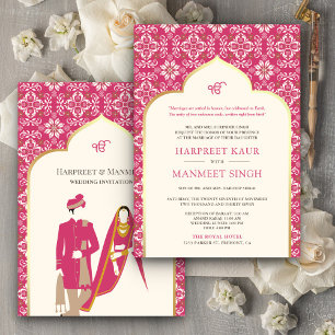 Invitation Ivory Rani Motif rose Anand Karaj Sikh Mariage