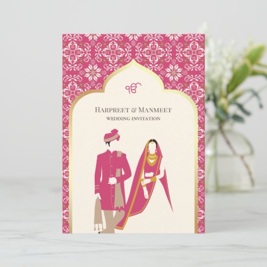 Invitation Ivory Rani Motif rose Anand Karaj Sikh Mariage (Debout devant)